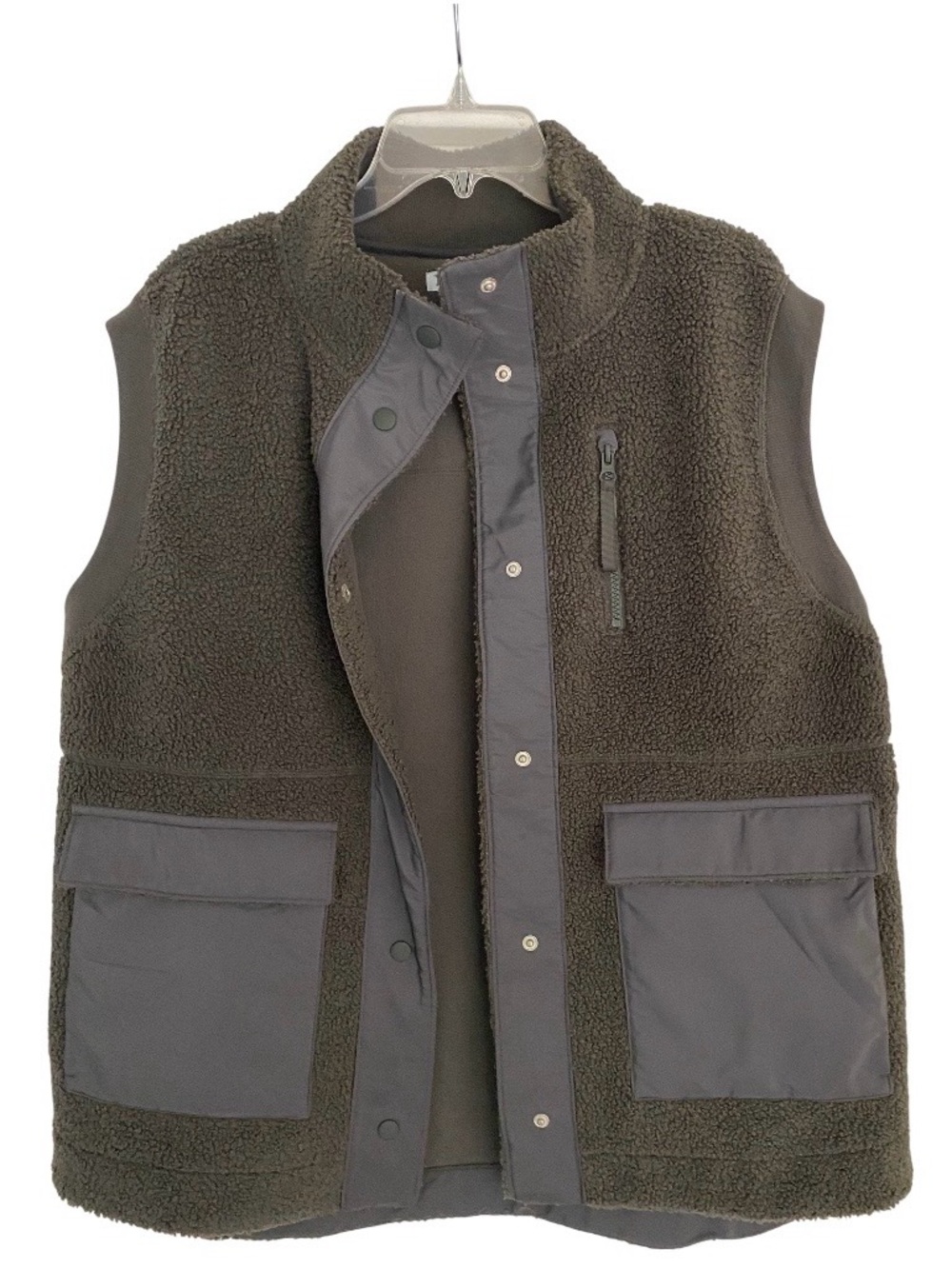 Sherpa Fleece Vest in Dark Olive - Women's Cozy Layering Vest